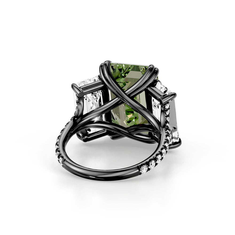 High Jewelry | Jane Emerald Cut Green Lab Diamond Three Stone Engagement Ring image 3