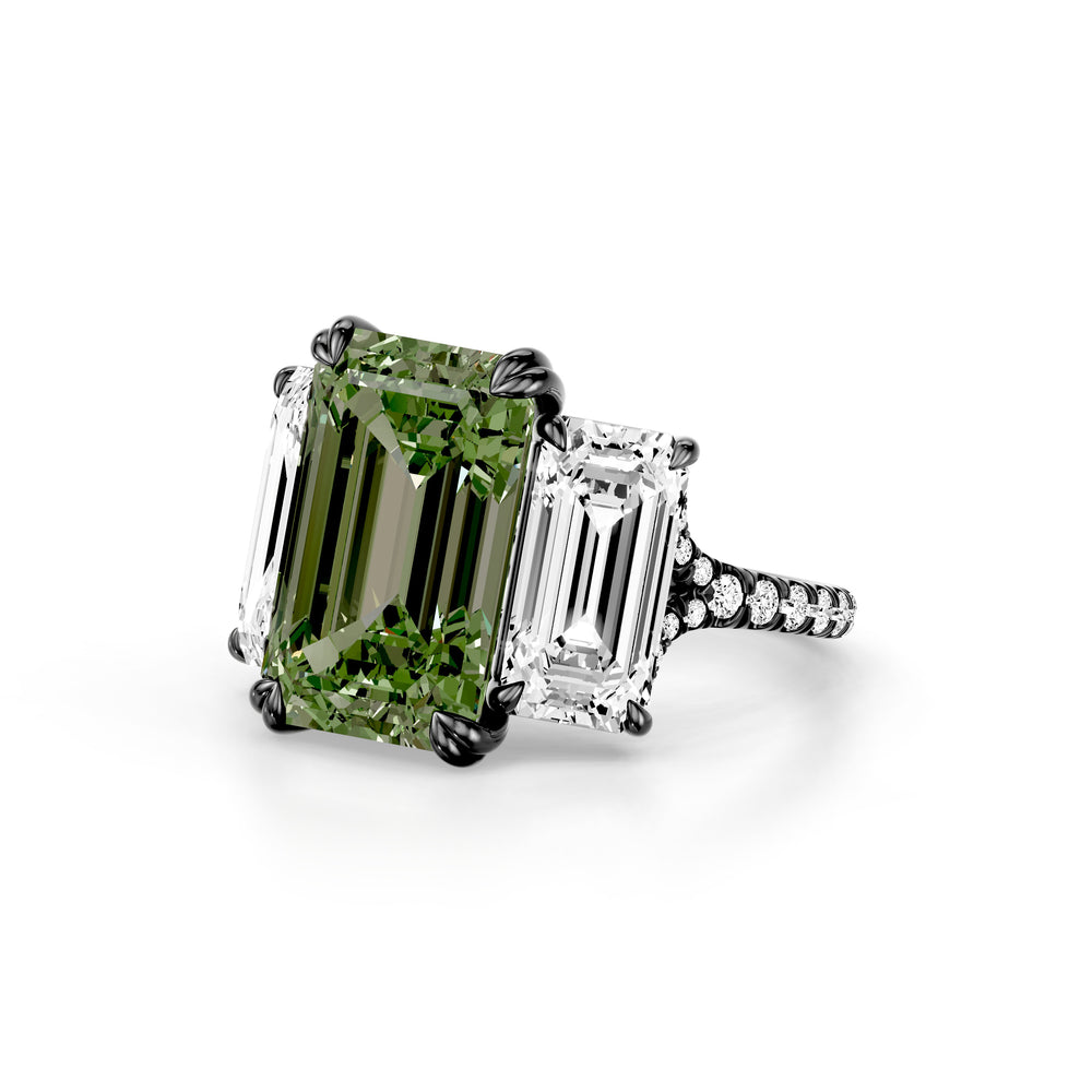 High Jewelry | Jane Emerald Cut Green Lab Diamond Three Stone Engagement Ring image 2