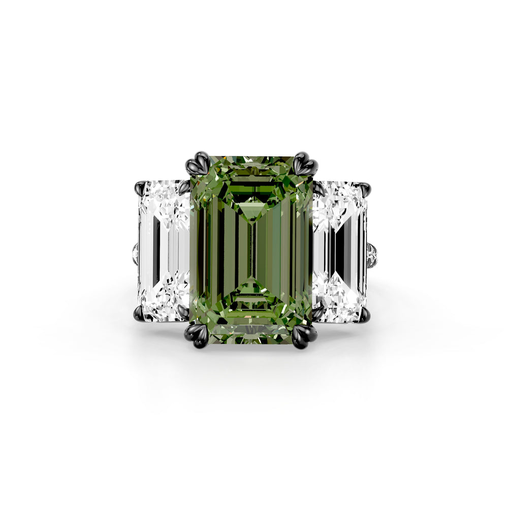 High Jewelry | Jane Emerald Cut Green Lab Diamond Three Stone Engagement Ring image 1