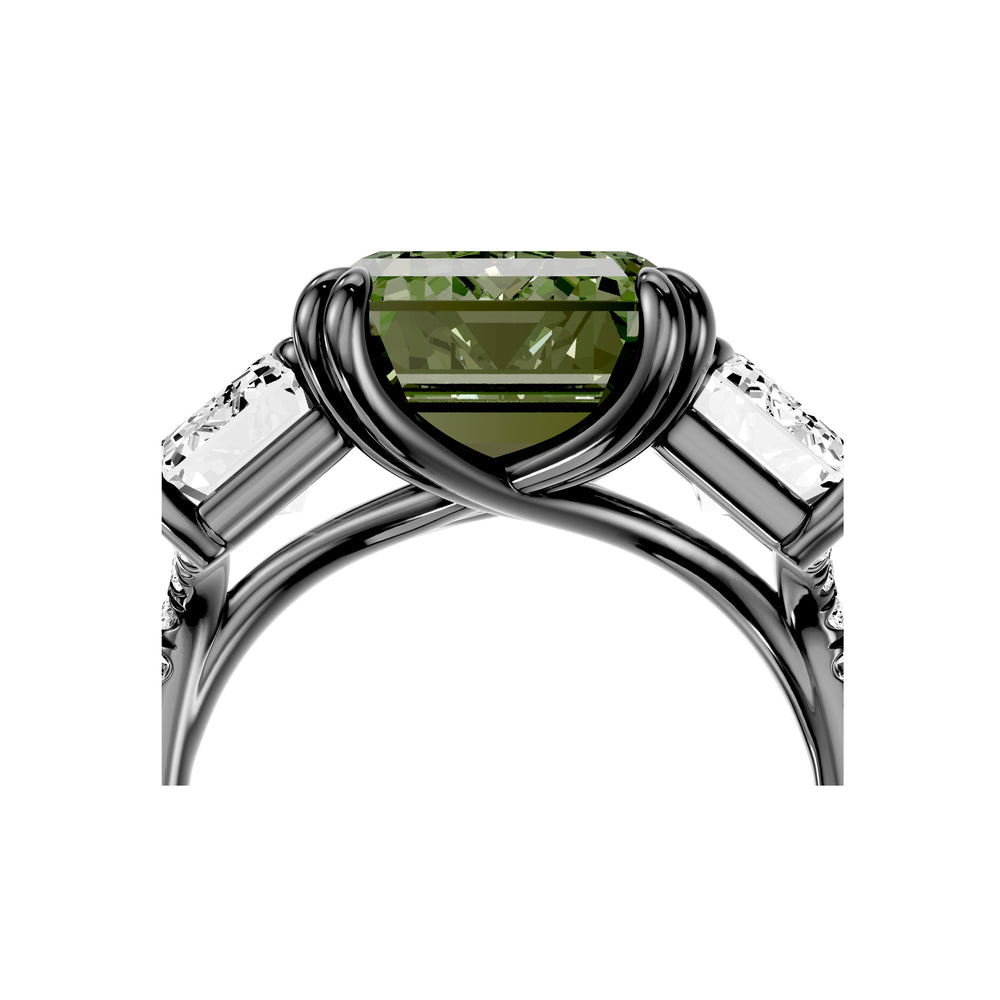 High Jewelry | Jane Emerald Cut Green Lab Diamond Three Stone Engagement Ring image 5
