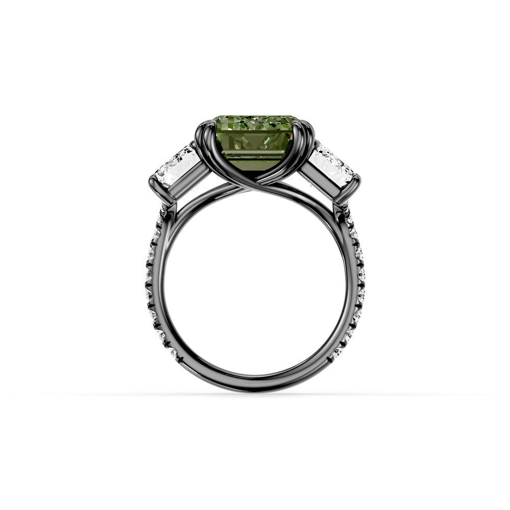 High Jewelry | Jane Emerald Cut Green Lab Diamond Three Stone Engagement Ring image 4