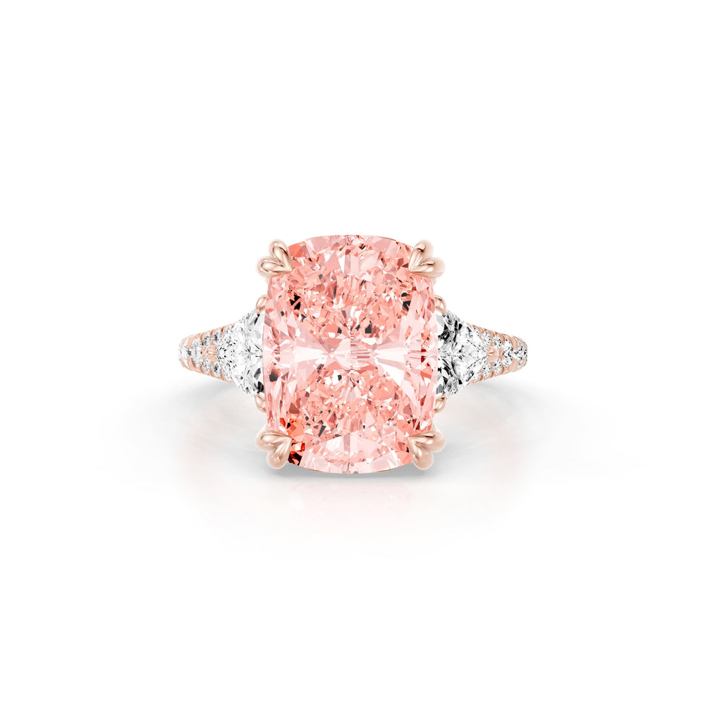 High jewelry | Jane Cushion Cut Pink Lab Diamond Three Stone Engagement Ring image 1