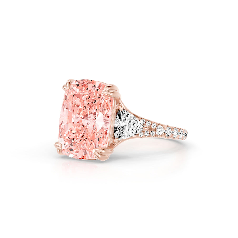High jewelry | Jane Cushion Cut Pink Lab Diamond Three Stone Engagement Ring image 2