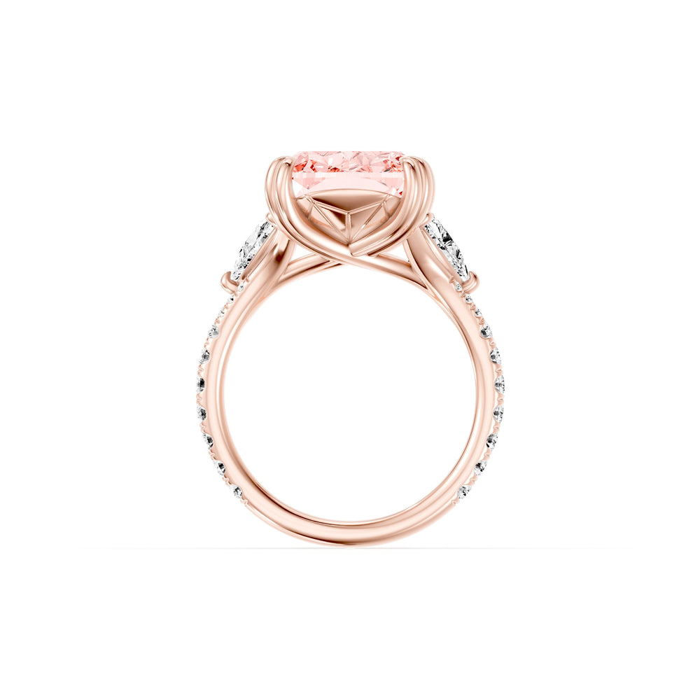 High jewelry | Jane Cushion Cut Pink Lab Diamond Three Stone Engagement Ring image 4