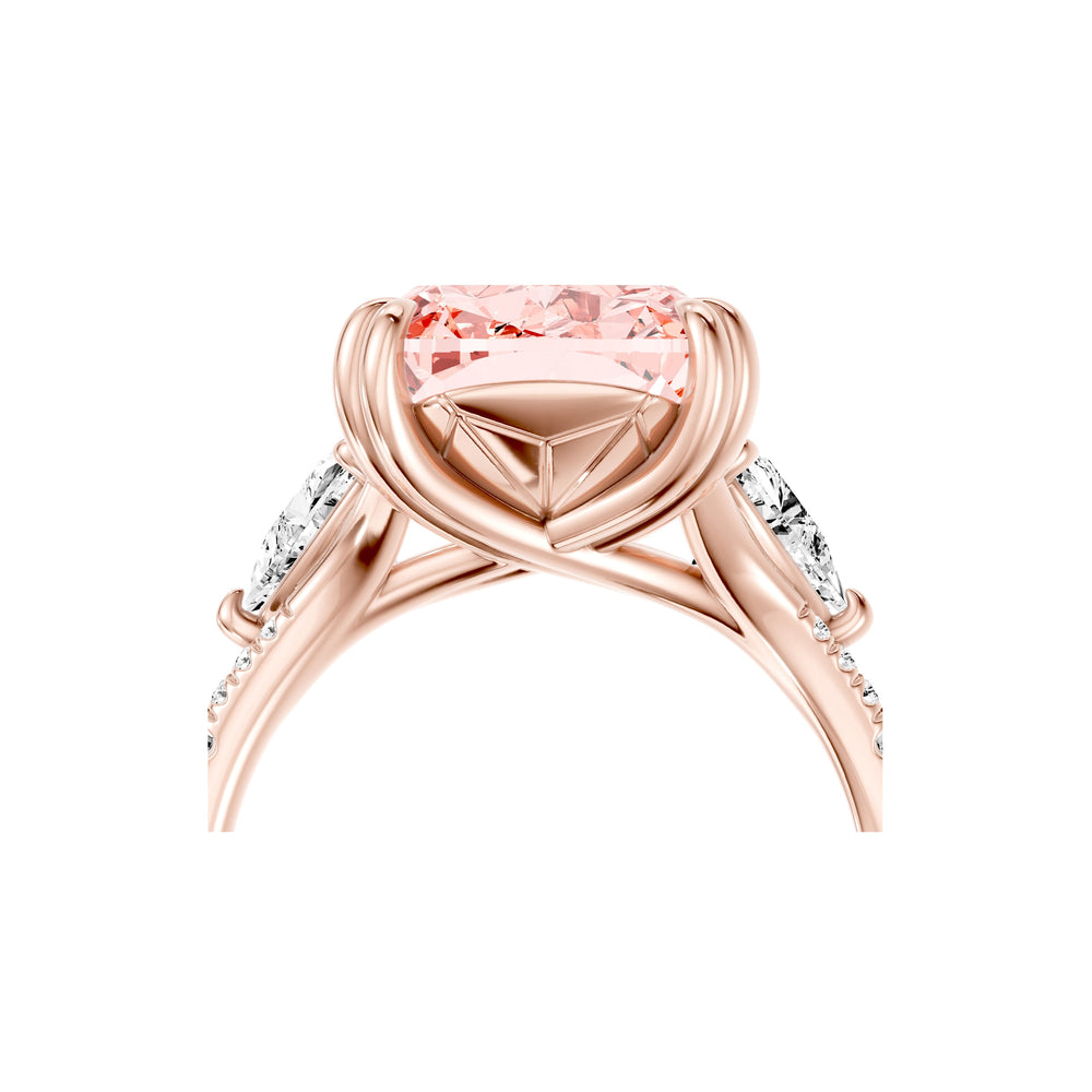 High jewelry | Jane Cushion Cut Pink Lab Diamond Three Stone Engagement Ring image 5
