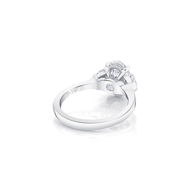 Chelsea Heart Three Stone Lab Diamond Engagement Ring 18k White Gold Oval Rear View|Precious Metal:18k White Gold;Cut Shape:Oval;